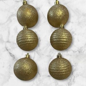 Gold Glitter coated glass Holiday Christmas Ornaments 2 x 2.5 inch